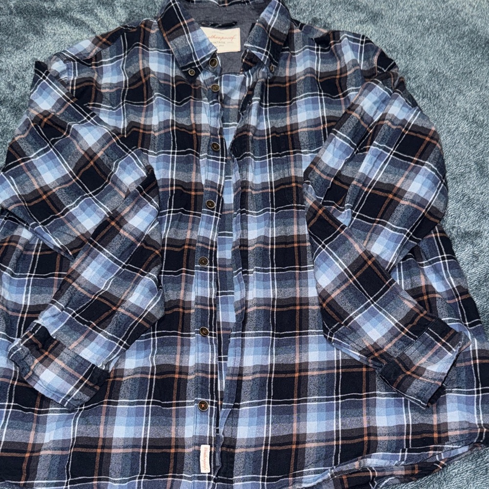 Weatherproof Vintage Blue and Black Plaid Shirt